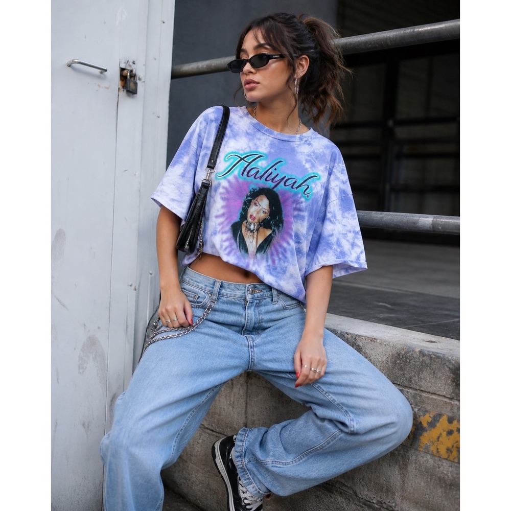 Aaliyah Graphic Tie Dye Cropped T-Shirt Purple White At‎ Your Best Womens XL